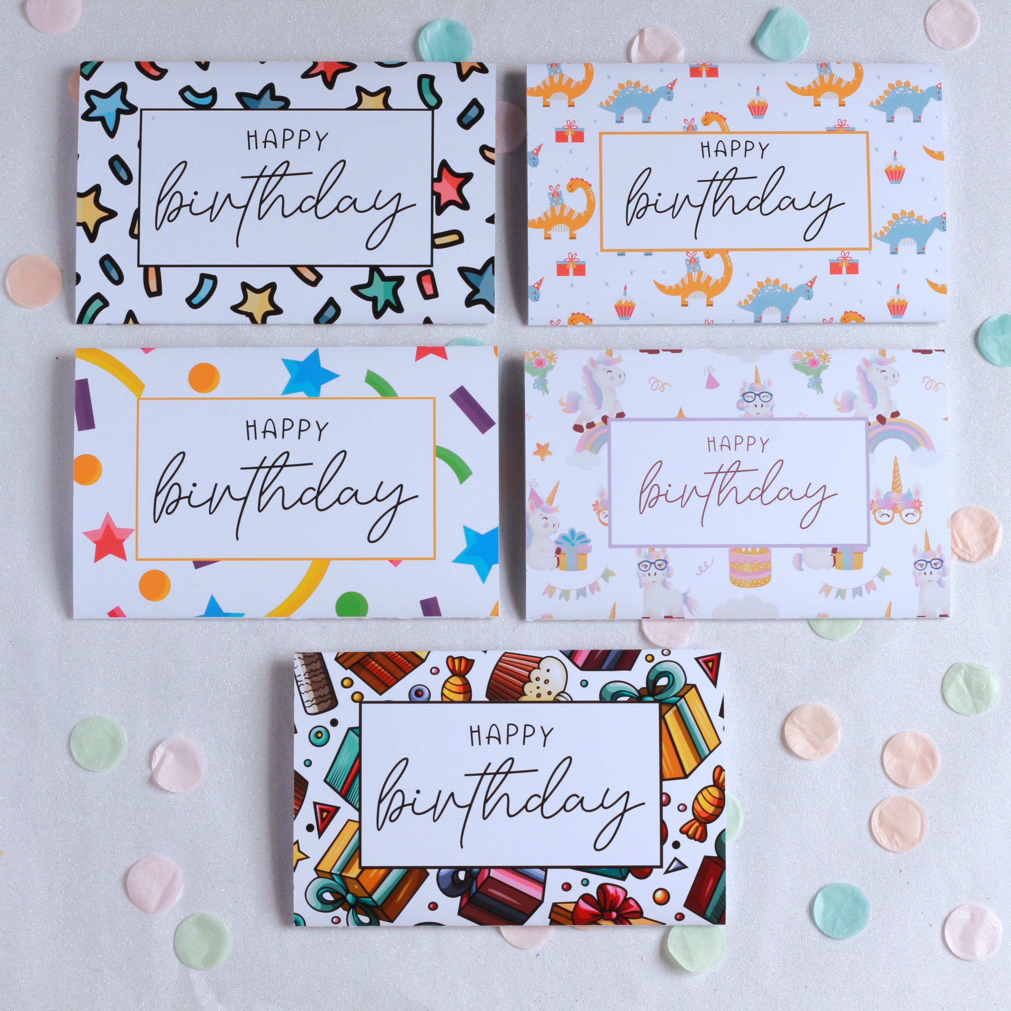 Bundle of 5 birthday cards for giving cash