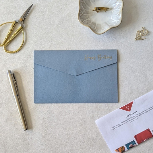 Blue birthday card with pocket for voucher, money or gift card