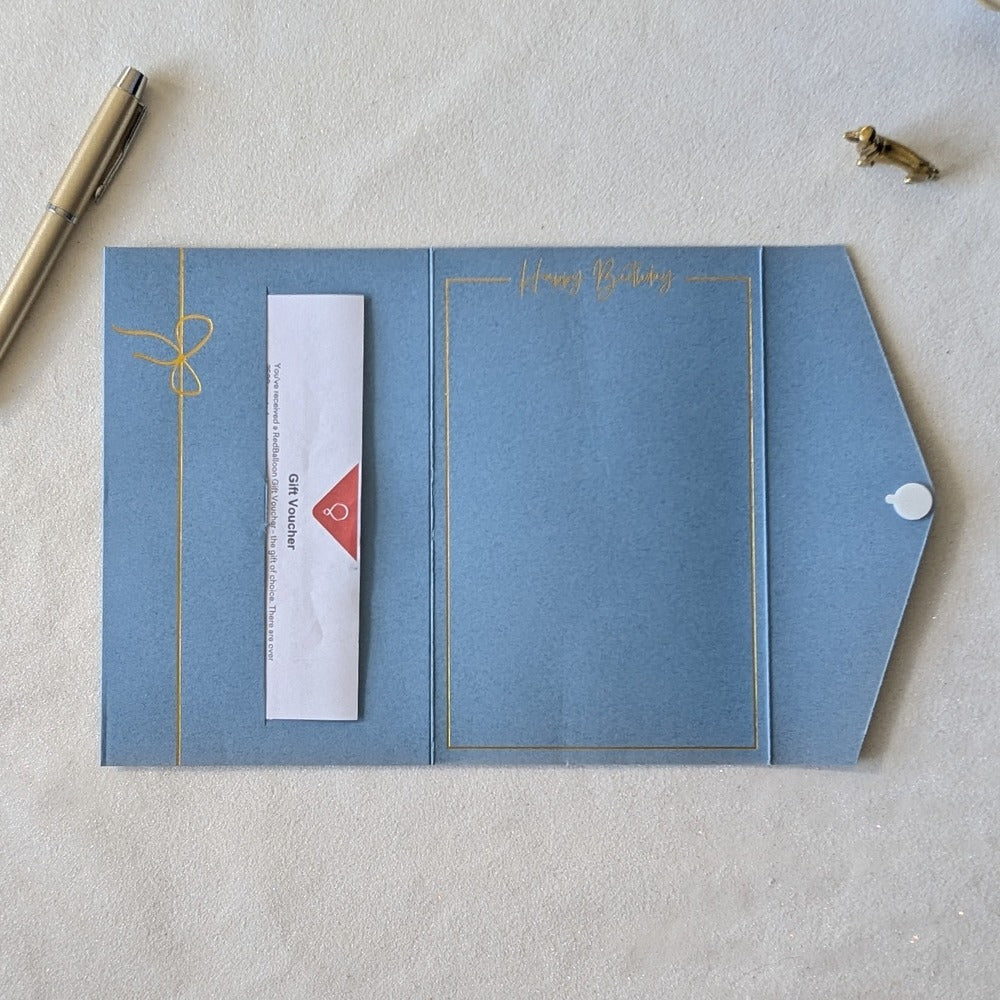 Blue birthday card with pocket for voucher, money or gift card