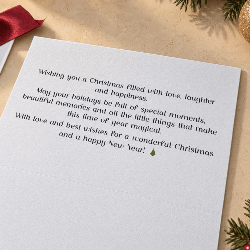 Custom message printed inside a textured luxury christmas card