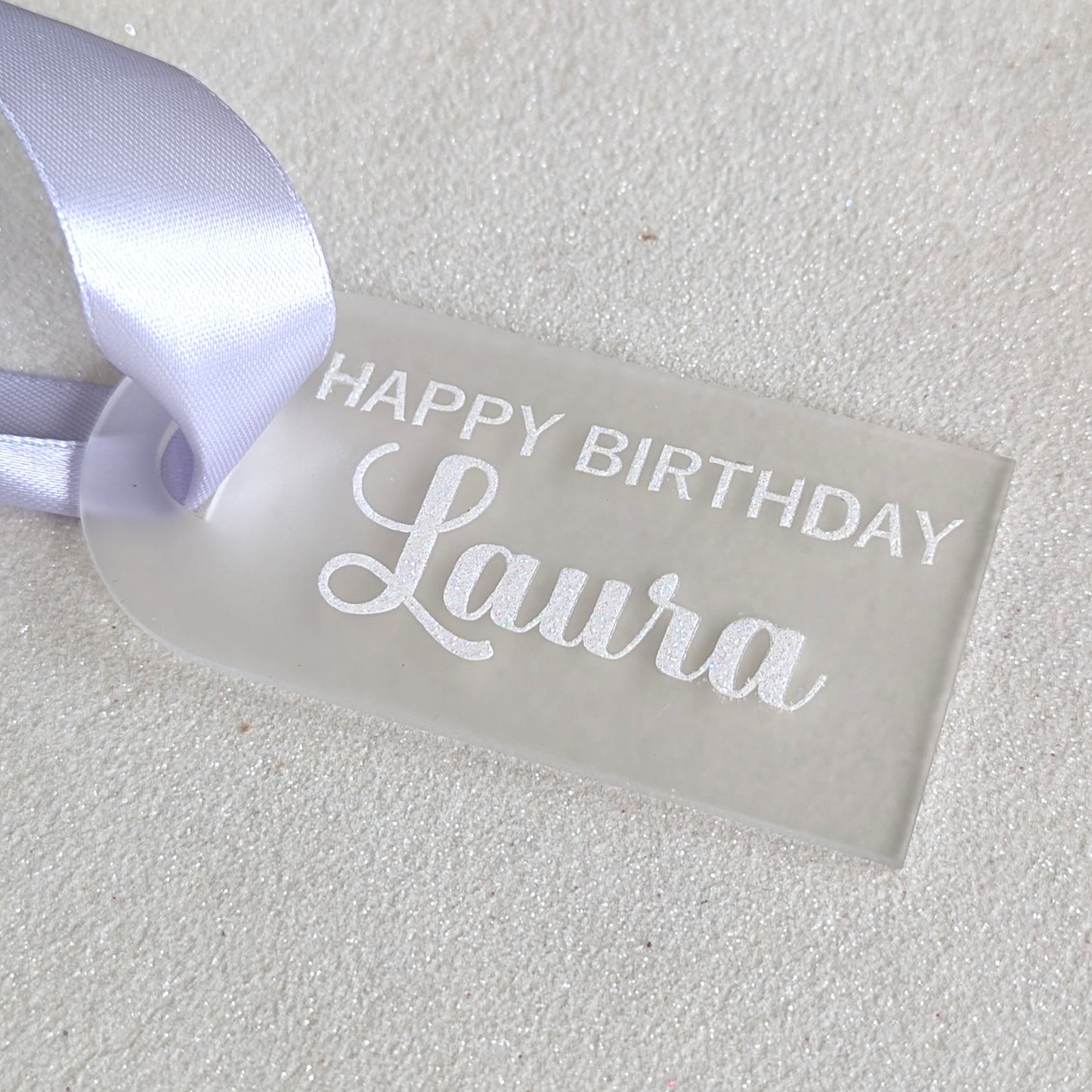 Luxury Personalised acrylic gift tag with custom vinyl lettering and free ribbon