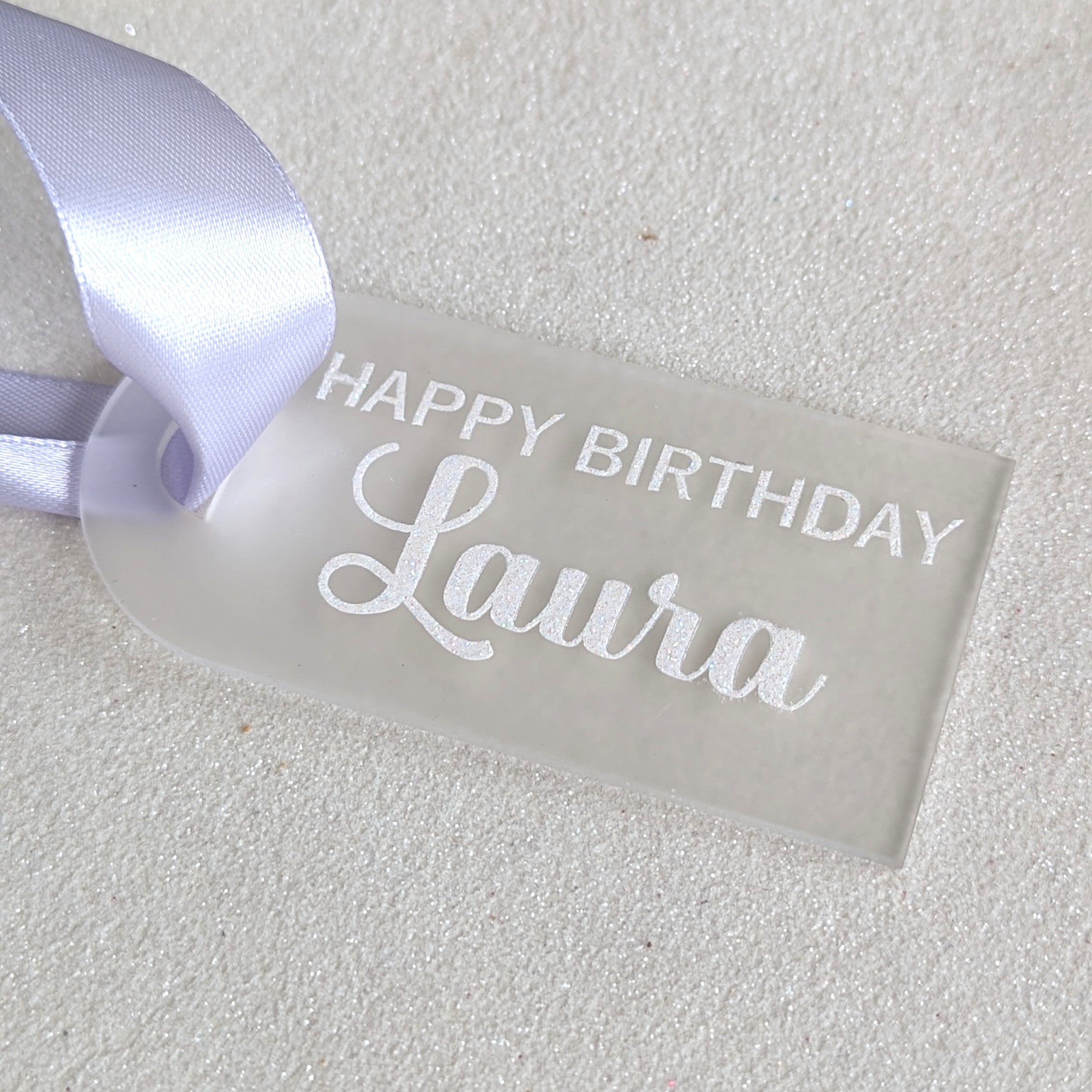 Luxury Personalised acrylic gift tag with custom vinyl lettering and free ribbon