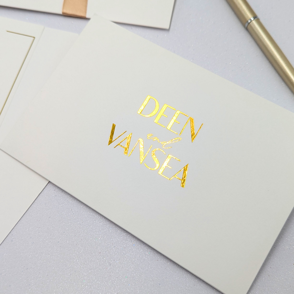 Close up of the Couture envelope in gold vinyl