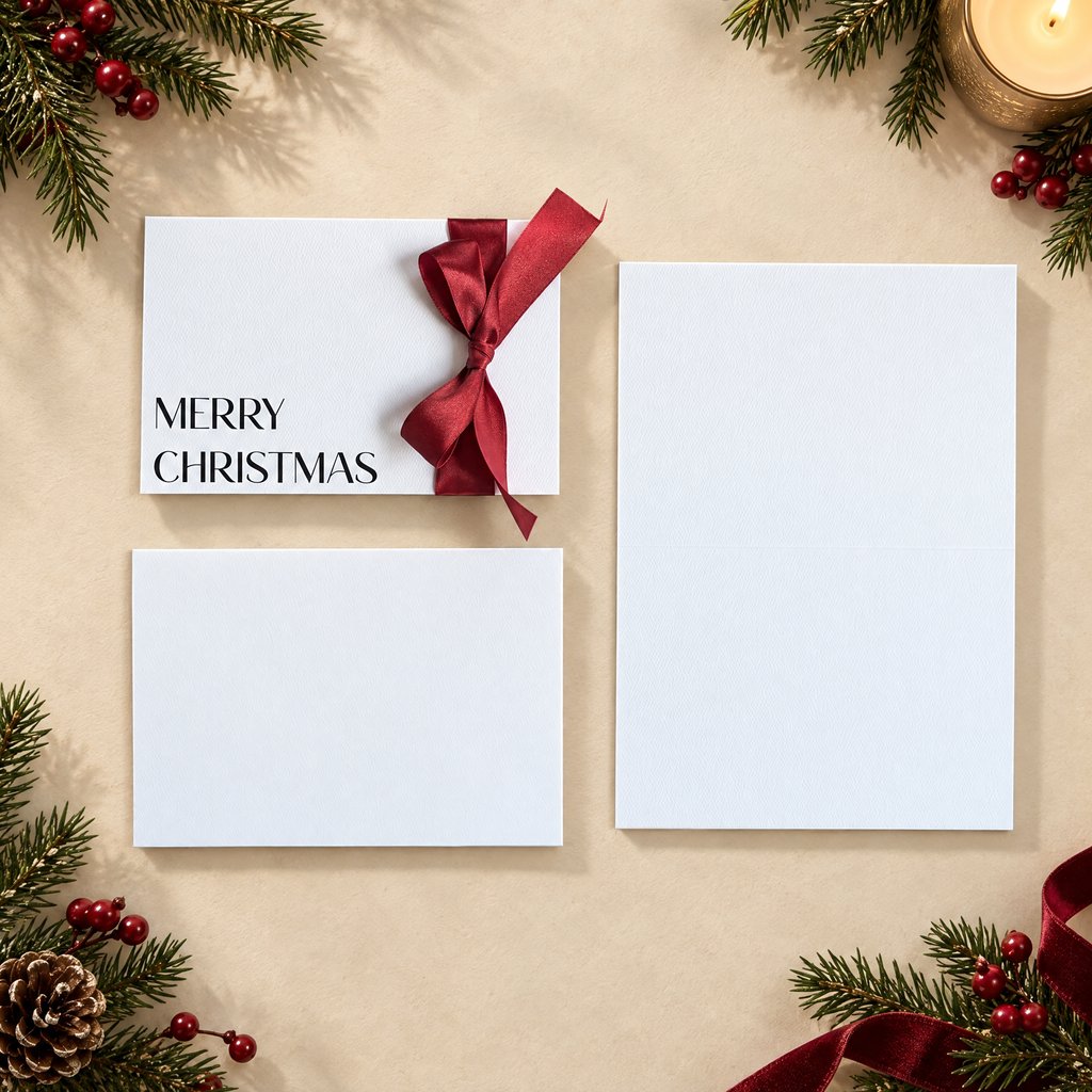 Essential Merry Christmas Card with Red Satin Ribbon
