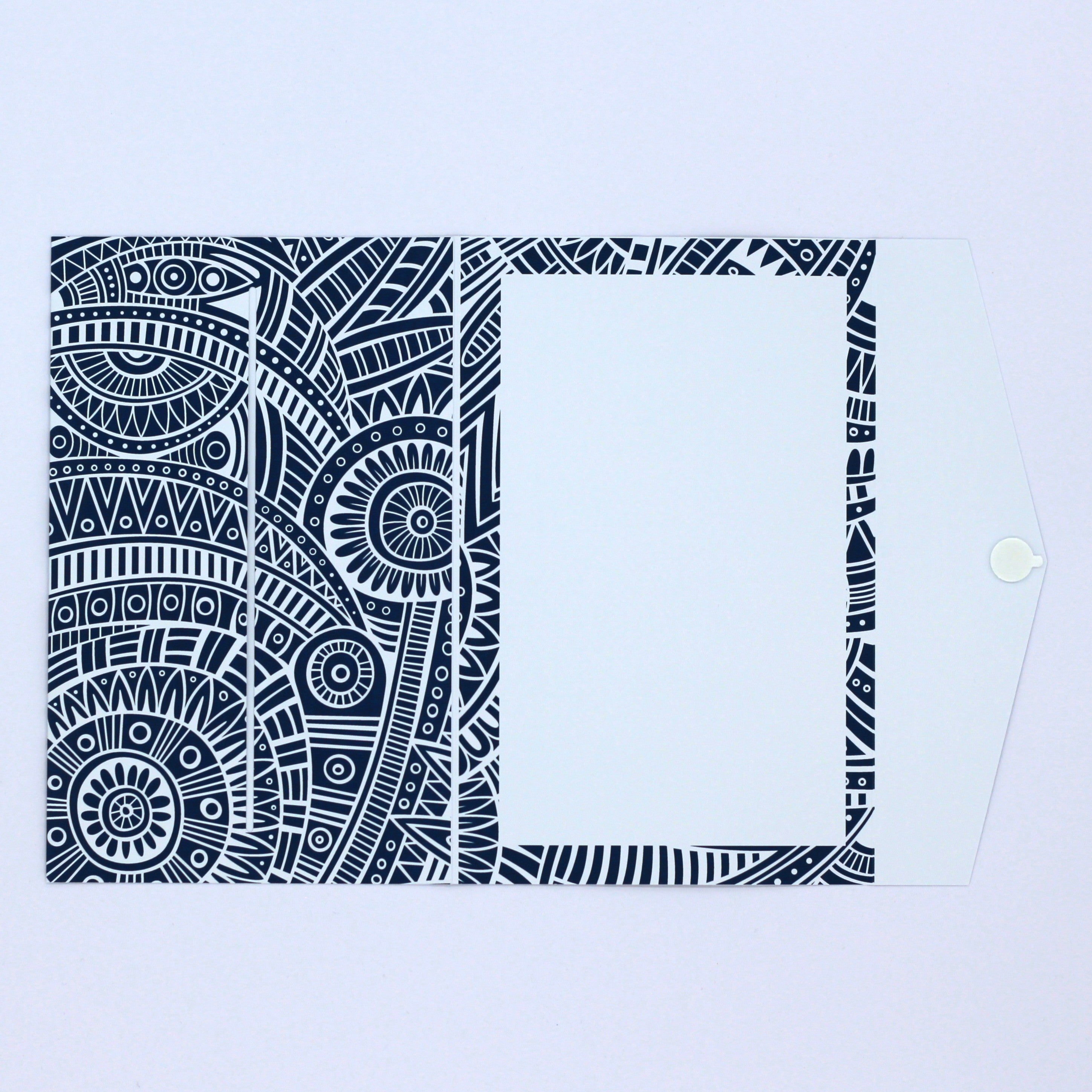 Inside Blue and white Polynesian tribal pattern pocket greeting card. money wallet for giving cash