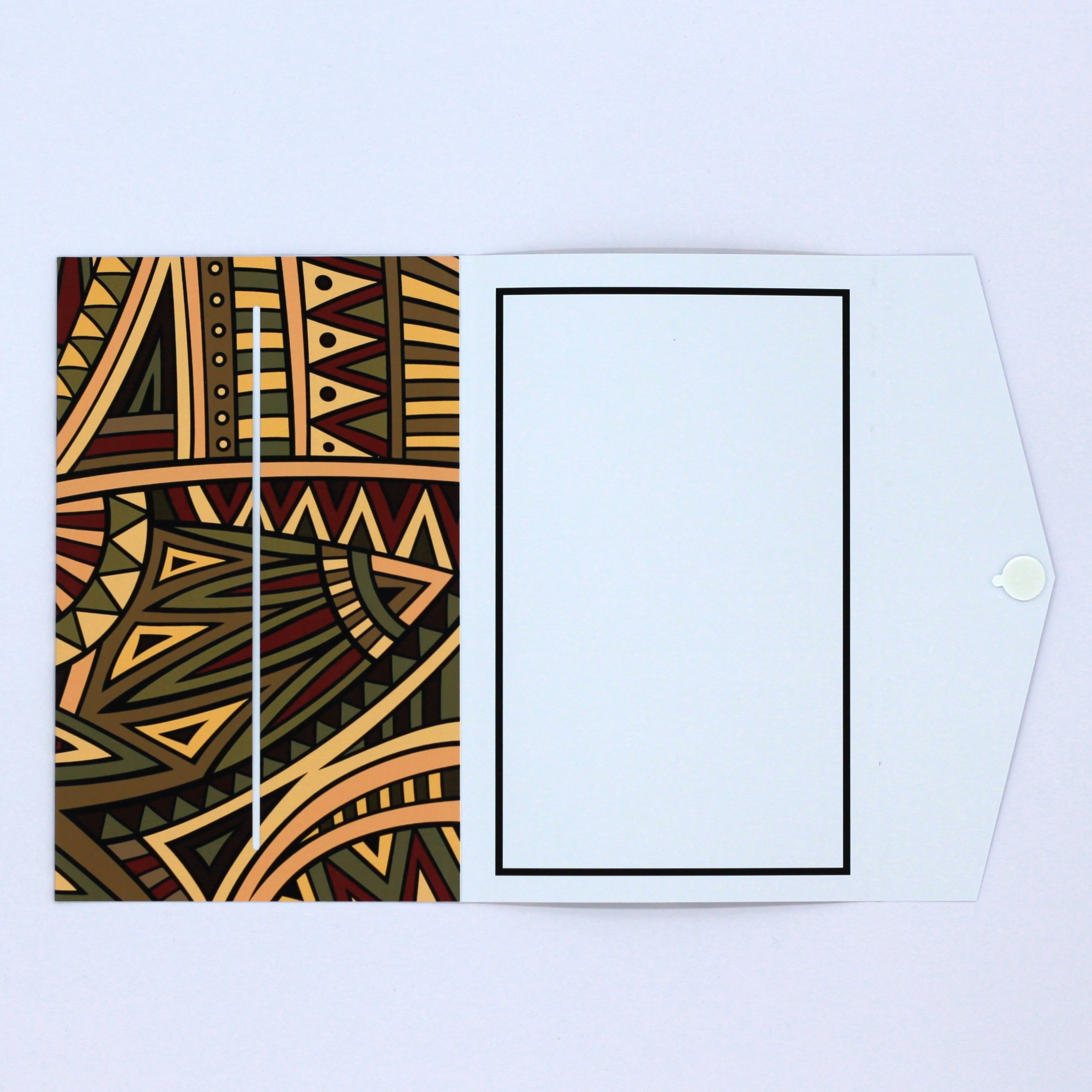 Inside Brown and Green Polynesian tribal pattern pocket greeting card. money greeting card for gifting cash