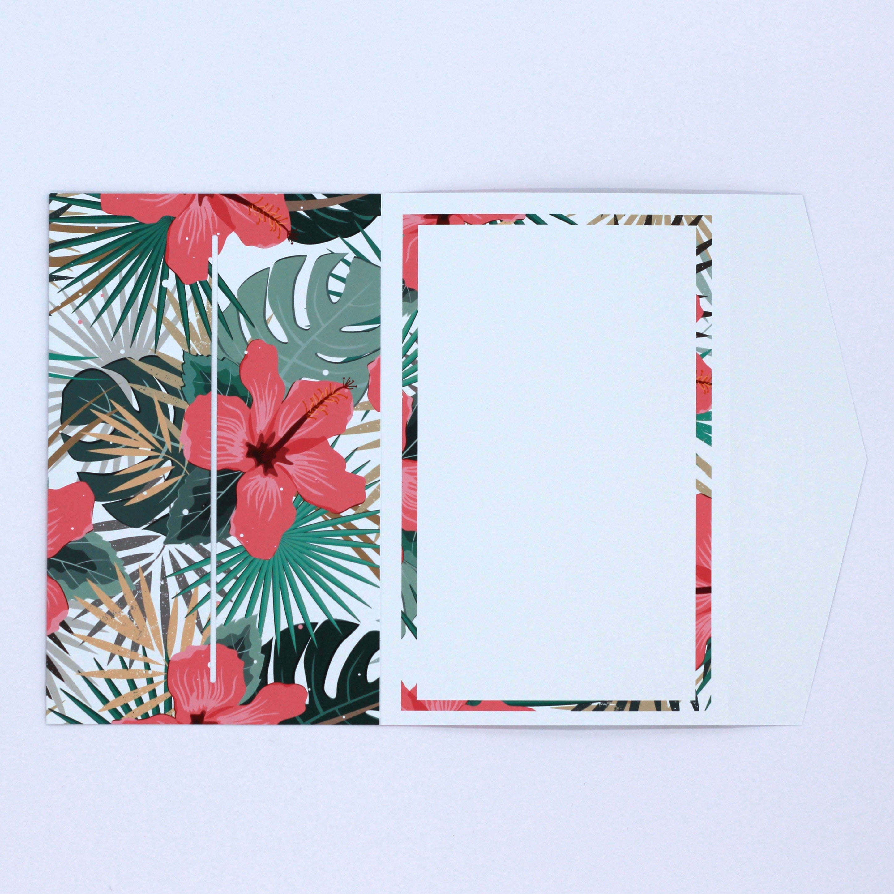 Inside Floral Polynesian pattern pocket greeting card for giving cash. Money envelope