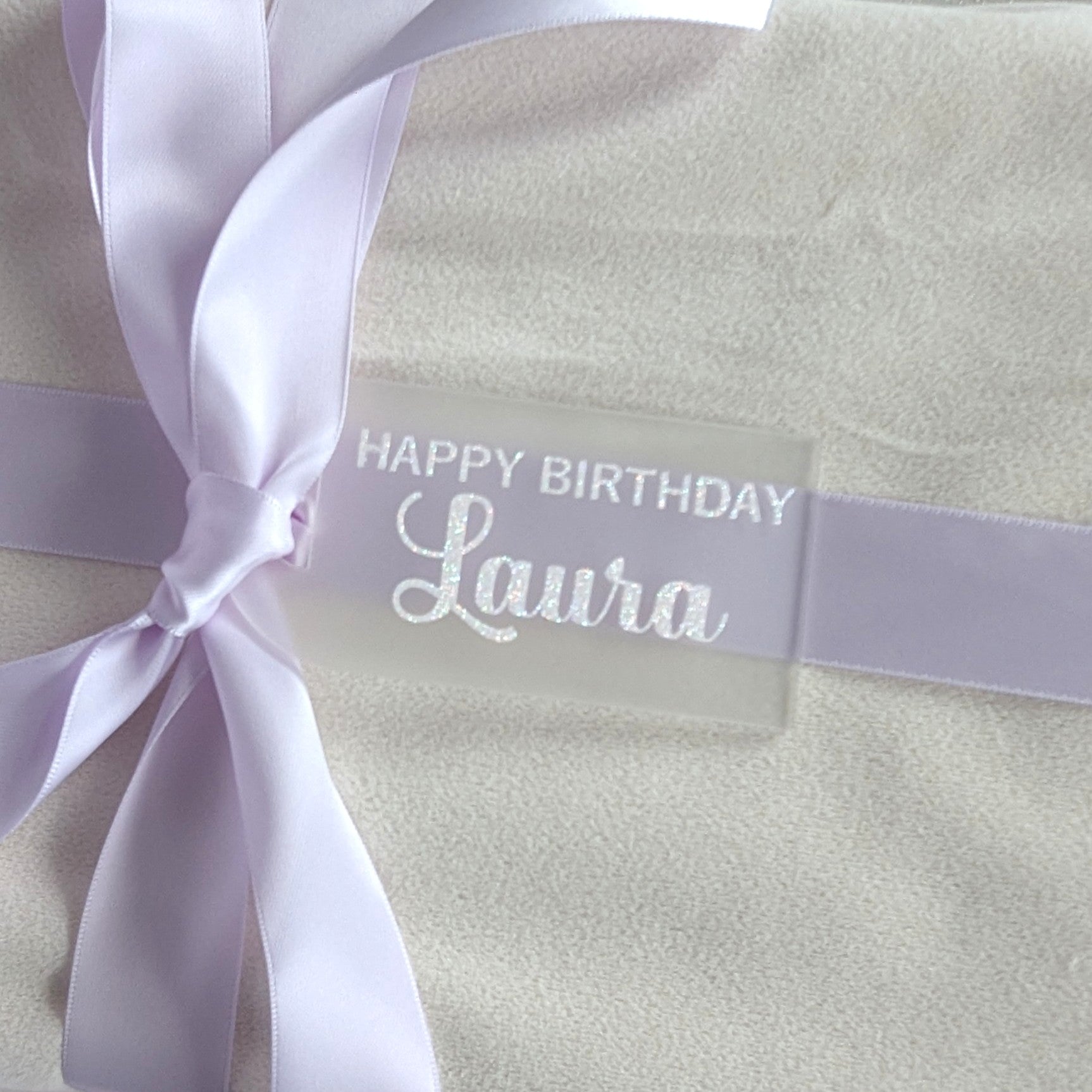 Luxury Personalised acrylic gift tag with custom vinyl lettering and free ribbon