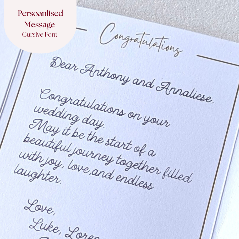 Machine written Personalised message inside the greeting card in cursive font