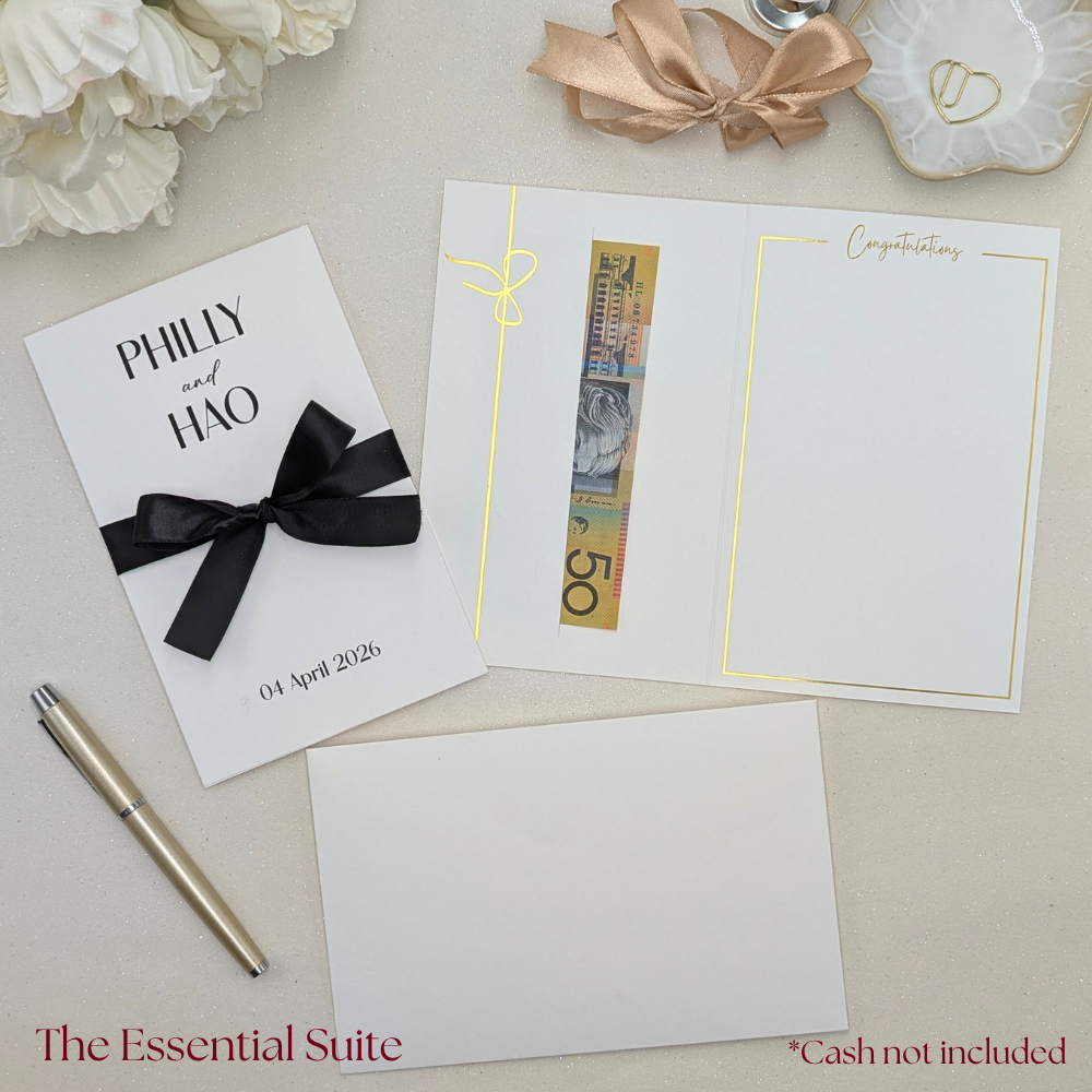 Personalised Wedding Card with Money Pocket with couples names and date the essential suite