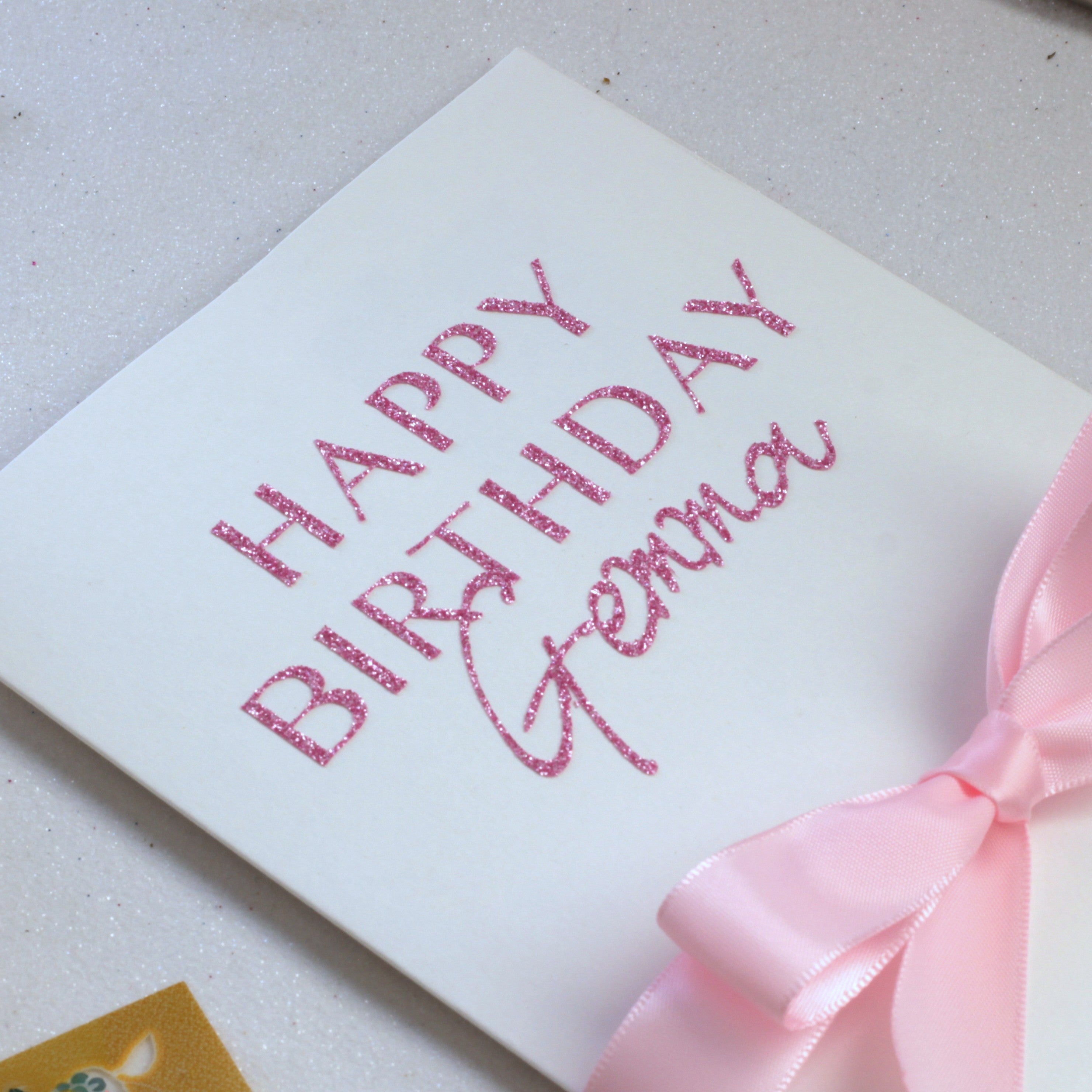 Personalised birthday card with money pocket GLITTER CLOSE UP