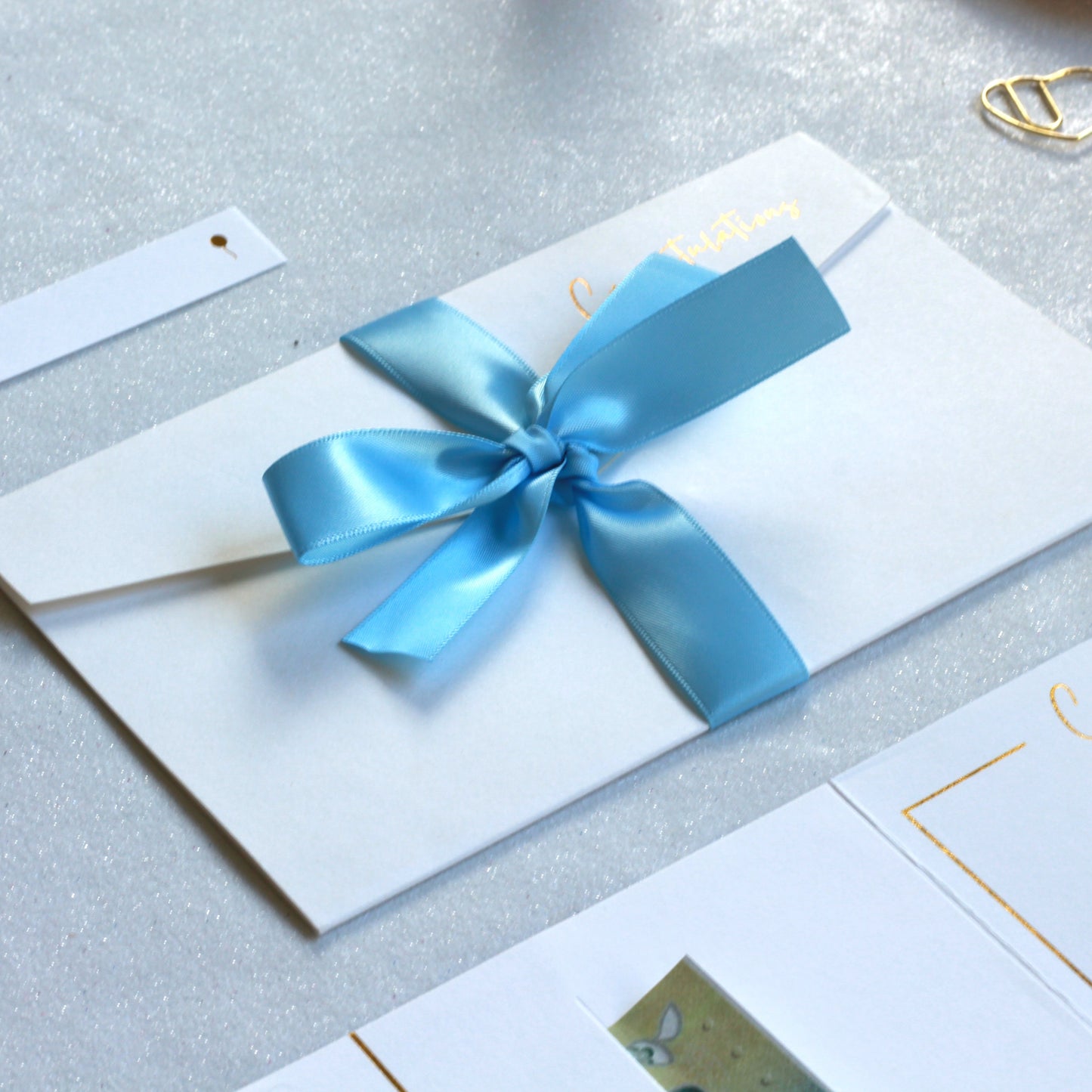 Personalised light blue ribbon_greeting card with money pocket