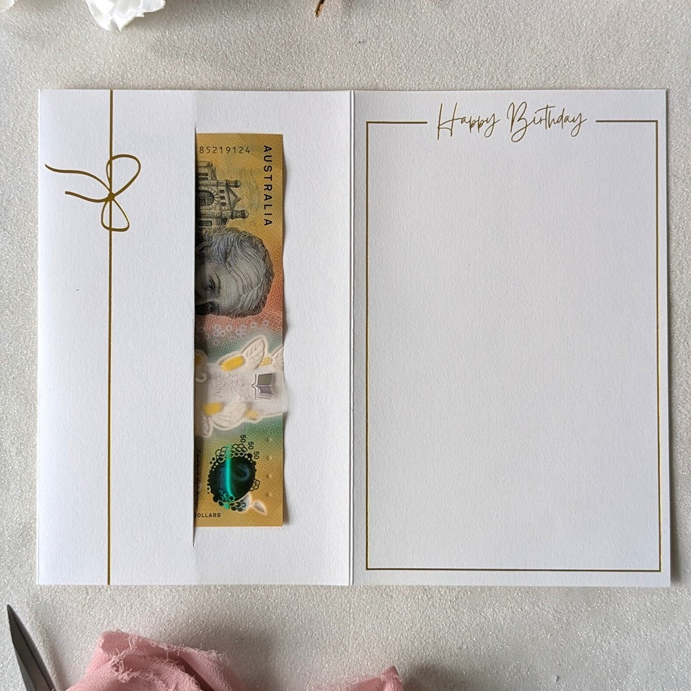 Beautiful Personalised birthday money envelope white card with money in the gift pocket