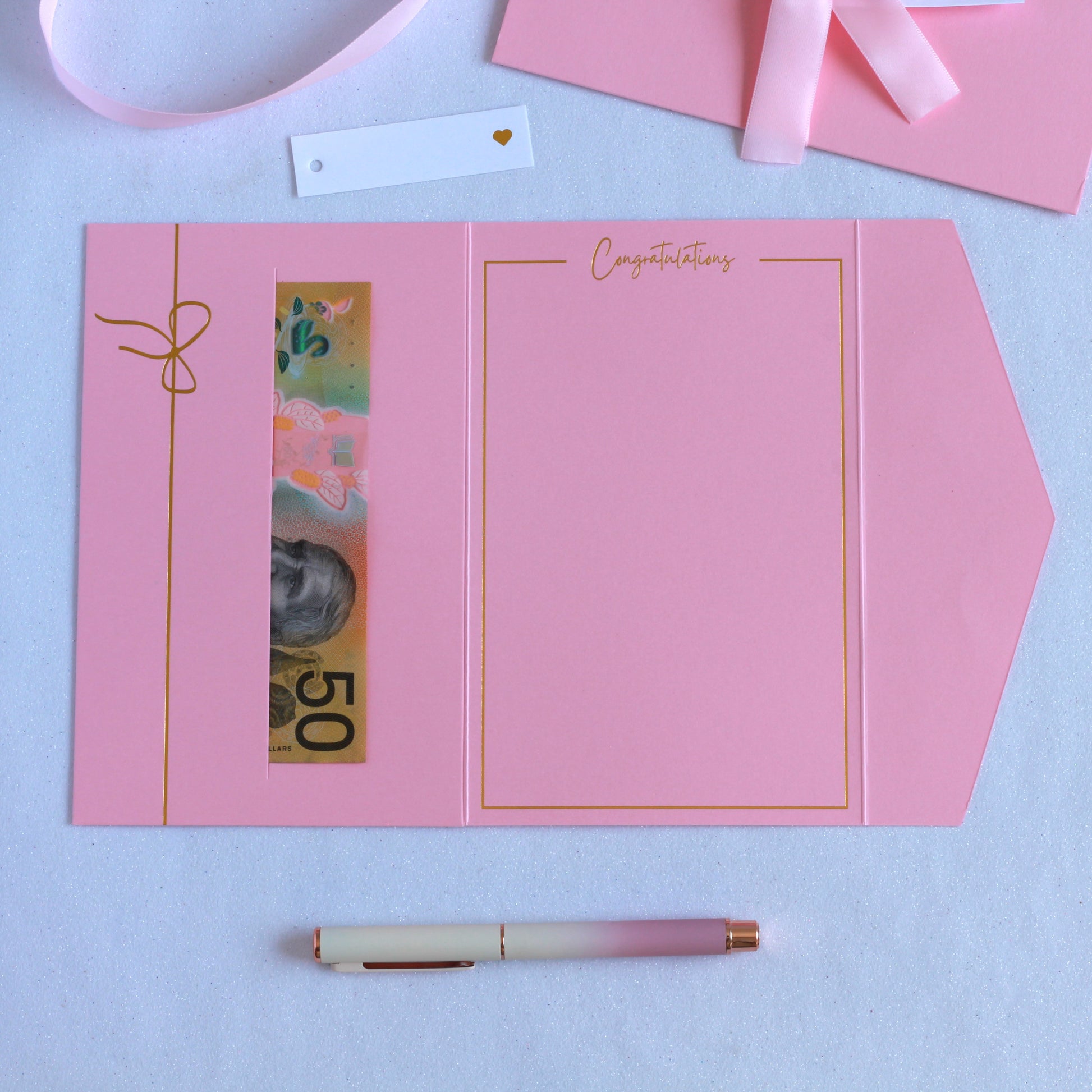 Pink Congratulations money card for baby shower or graduation or bridal shower. Made for giving cash or gift card or gift voucher