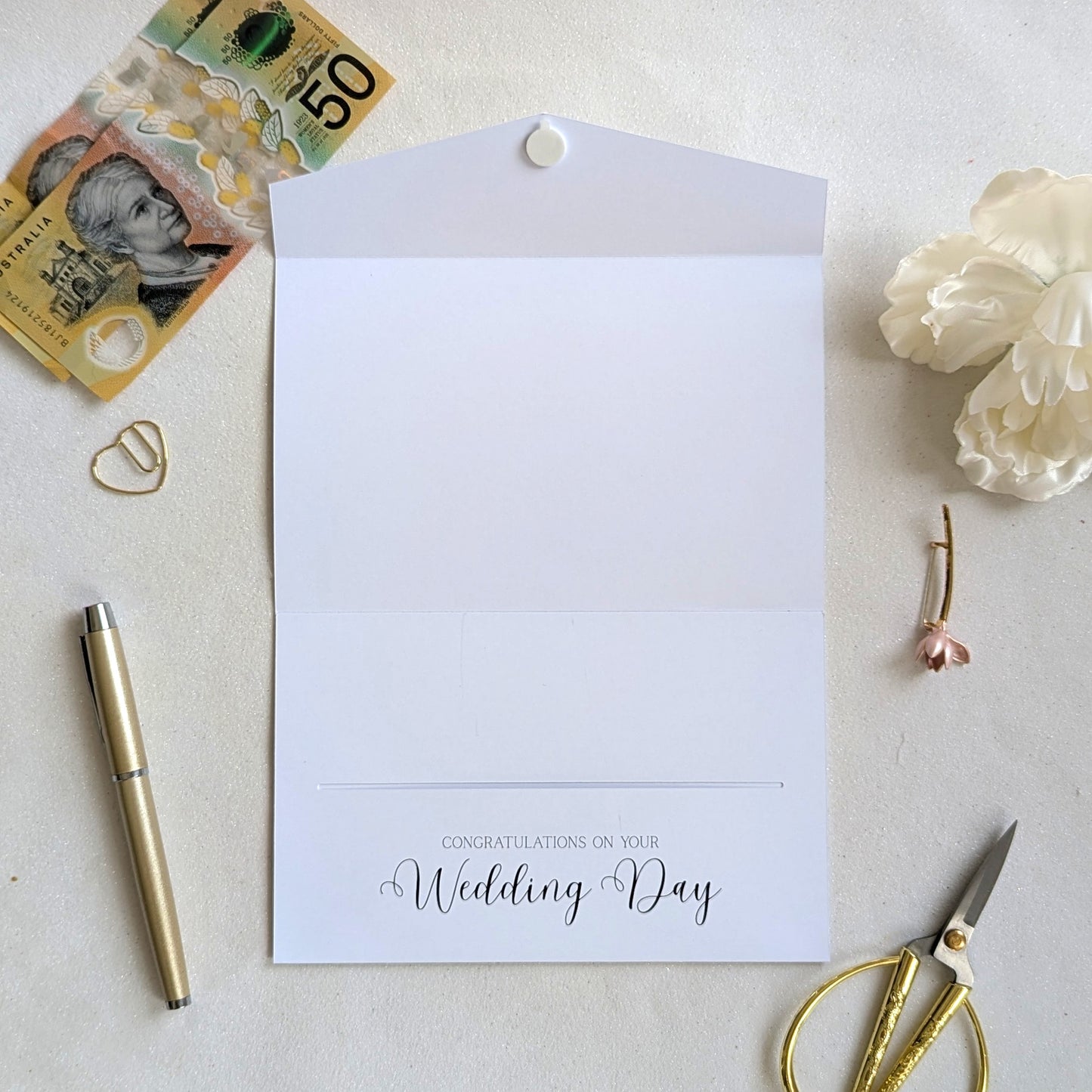 Inside of Wedding cash envelope with gift pocket