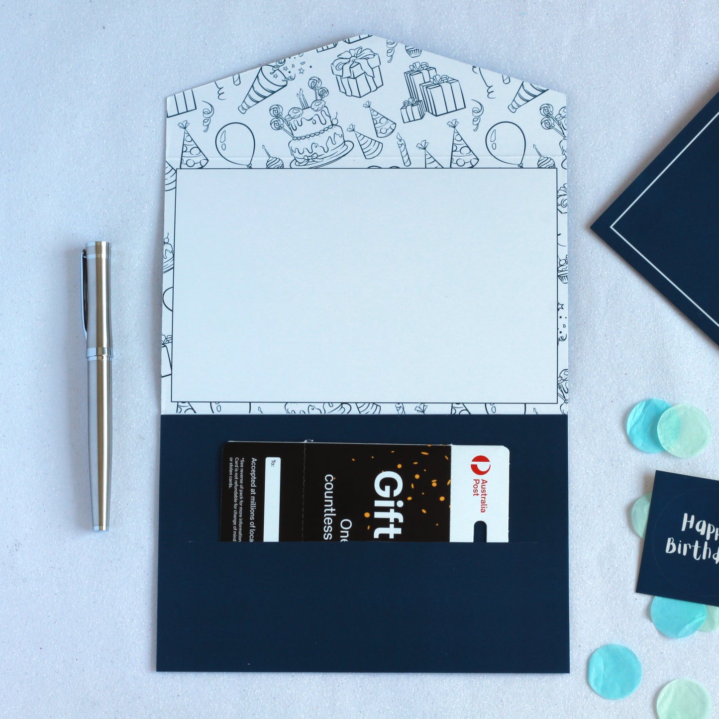 Blue happy birthday money envelope for giving cash with gift card in the pocket