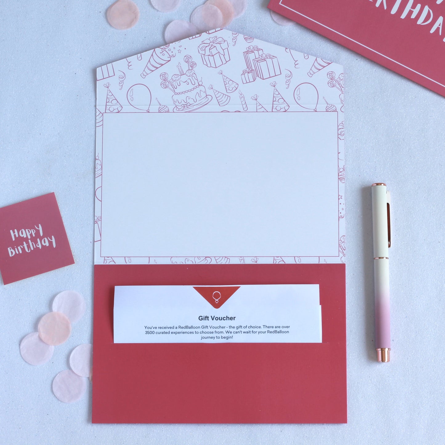 Pink happy birthday money envelope for giving cash with gift voucher in the pocket