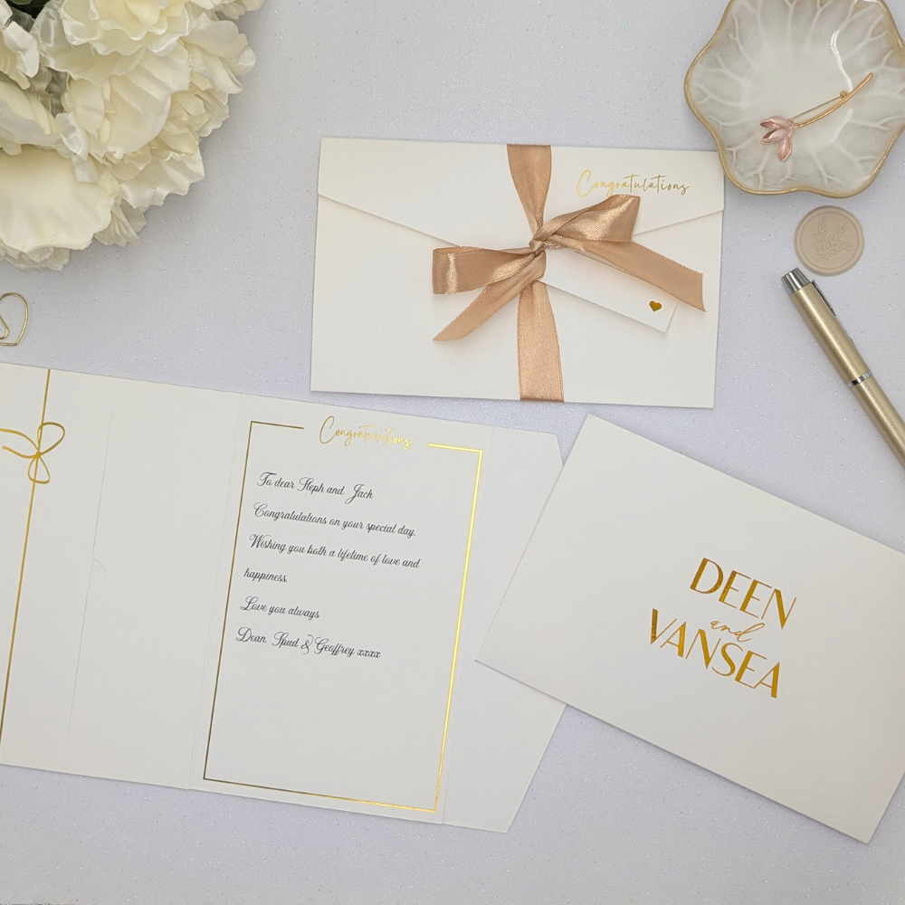 Wedding money envelope with gold satin ribbon the couture