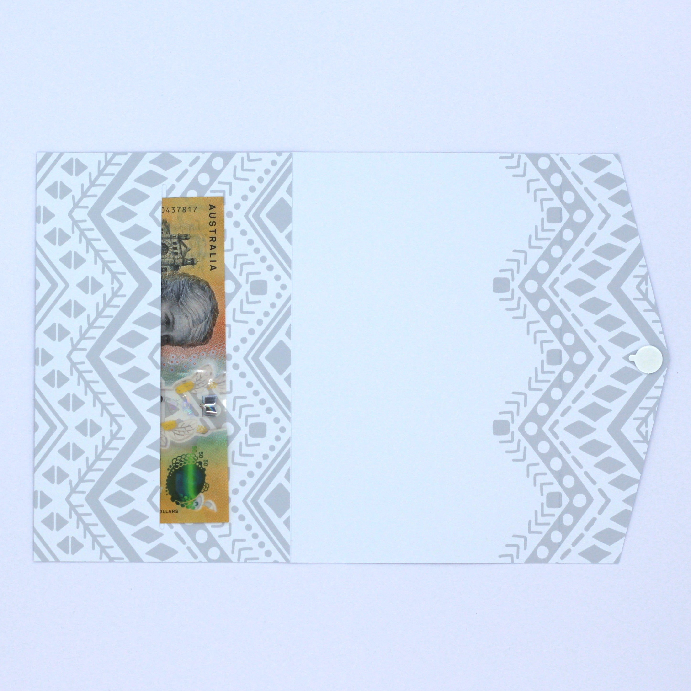 White and grey Polynesian tribal pattern pocket greeting card with cash. money wallet for giving cash