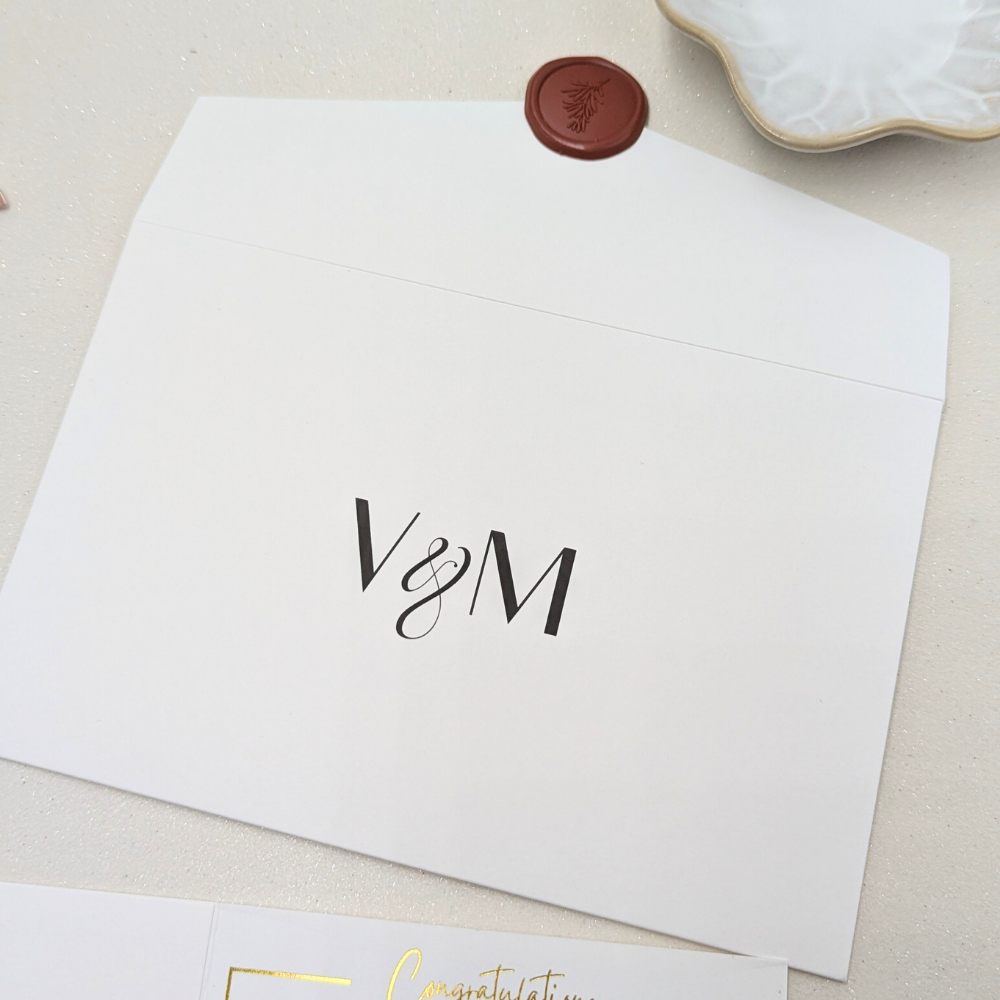 Wedding money gift envelope with money in the gift pocket and custom matching envelope