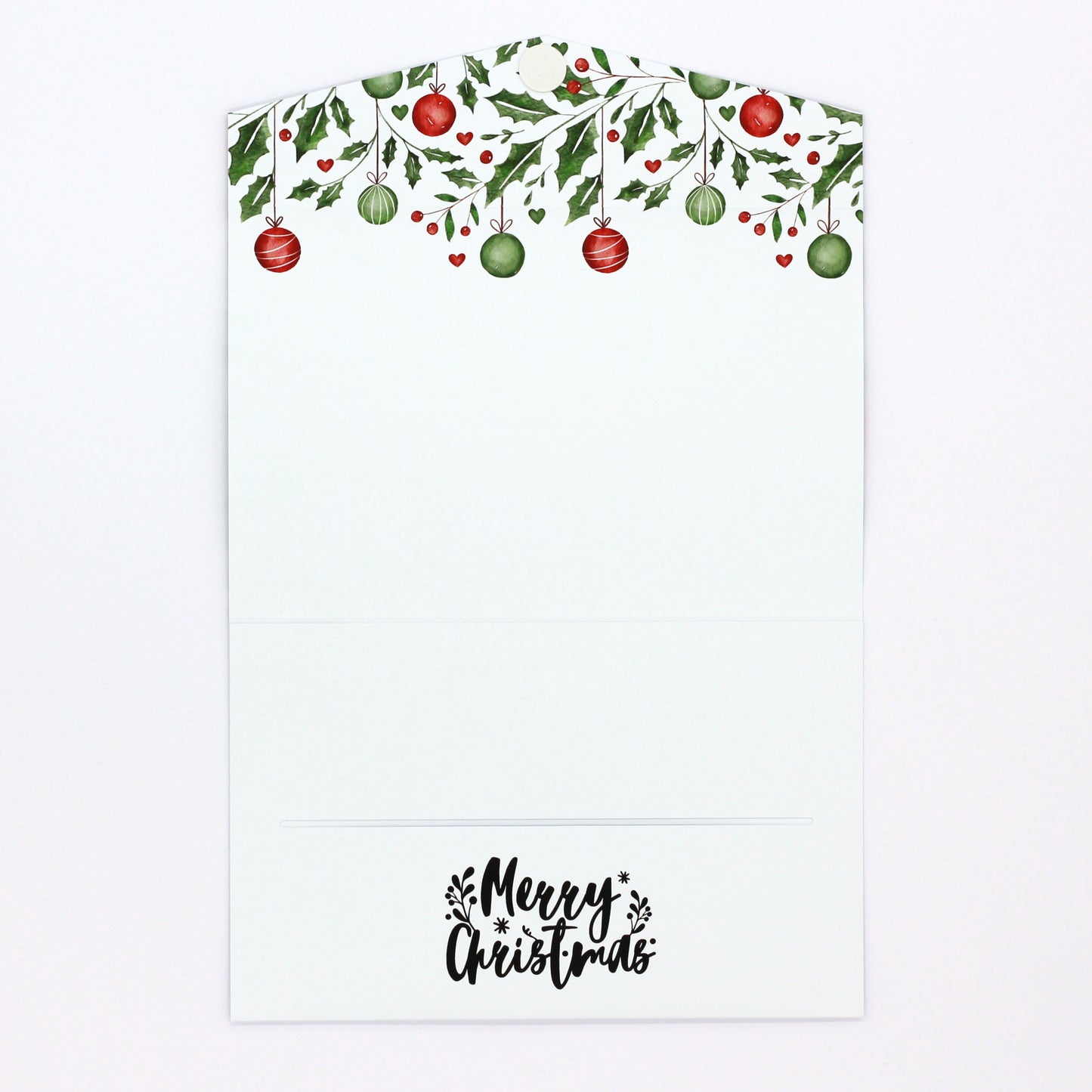 mistletoe and bauble christmas greeting card inside Money envelope for giving money, gift card or gift voucher