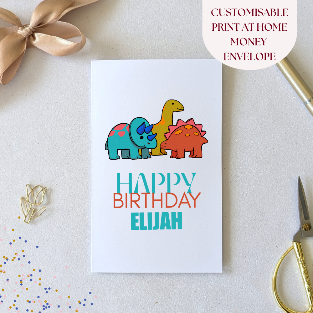 Printable Dinosaur Birthday Money Envelope – Editable Cash & Gift Card Holder