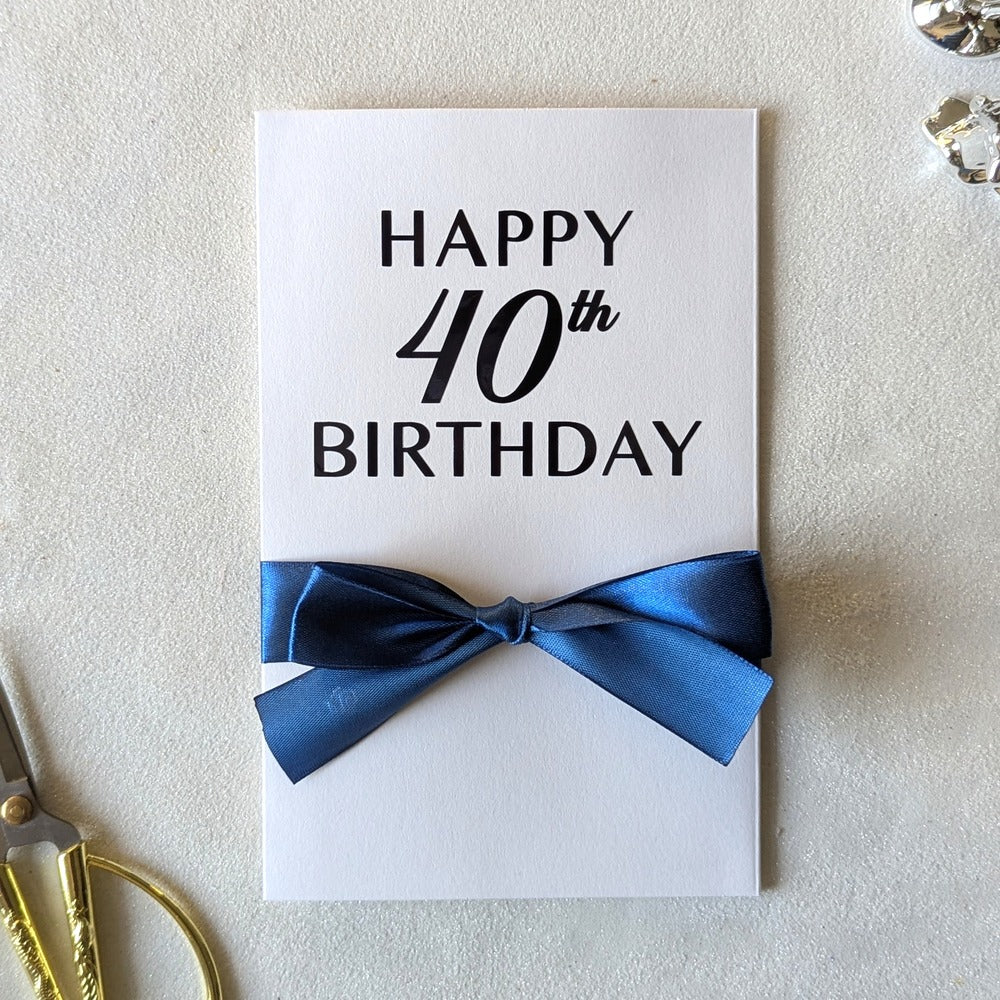 40th Birthday Money Wallet with Happy 40th Birthday in Blue Metallic vinyl