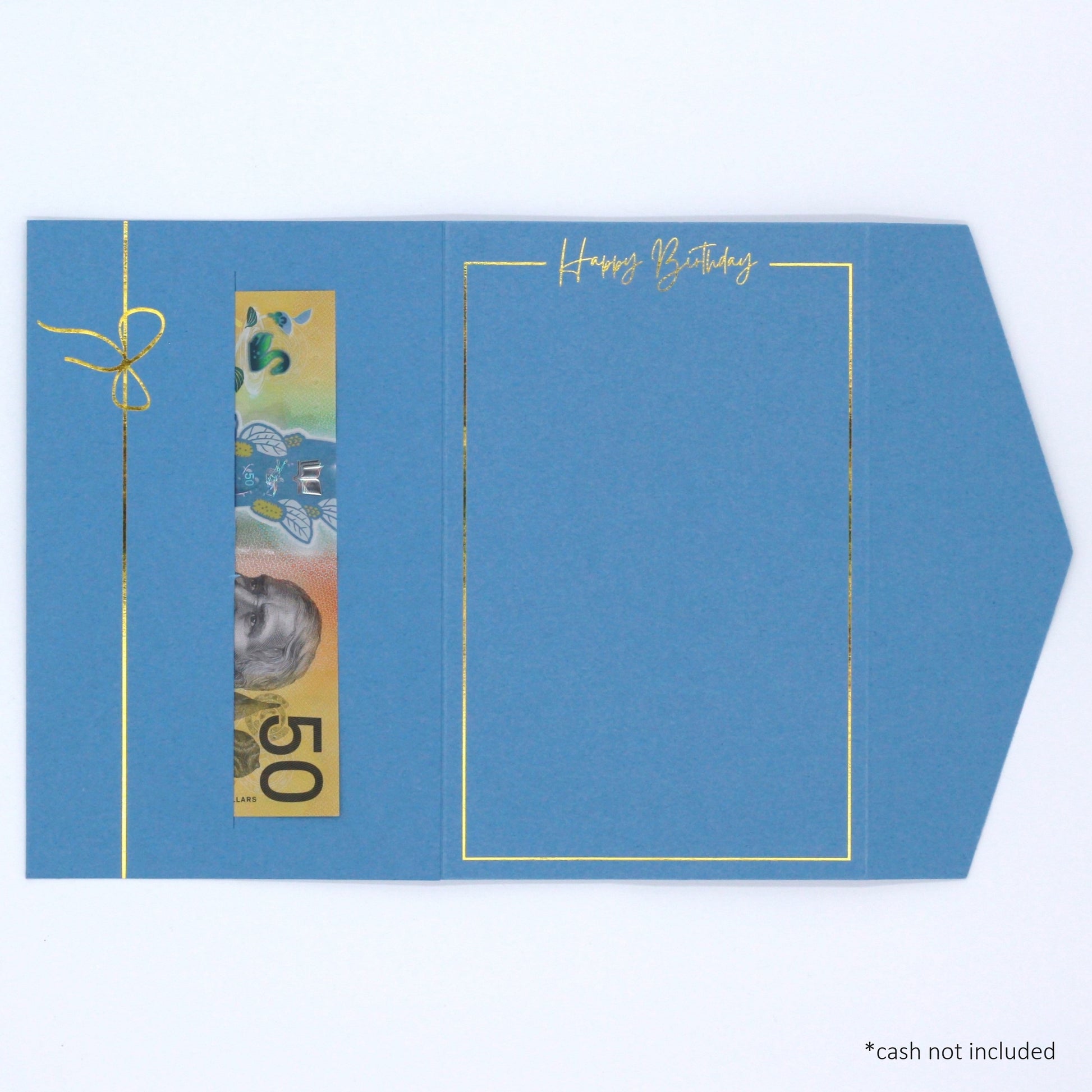 Beautiful blue luxury birthday money wallet with ribbon and white tag for 18th, 21st, 30th, 40th, 50th, 60th, 70th, 80th, 90th, 100th. Birthday  money envelope, birthday money card