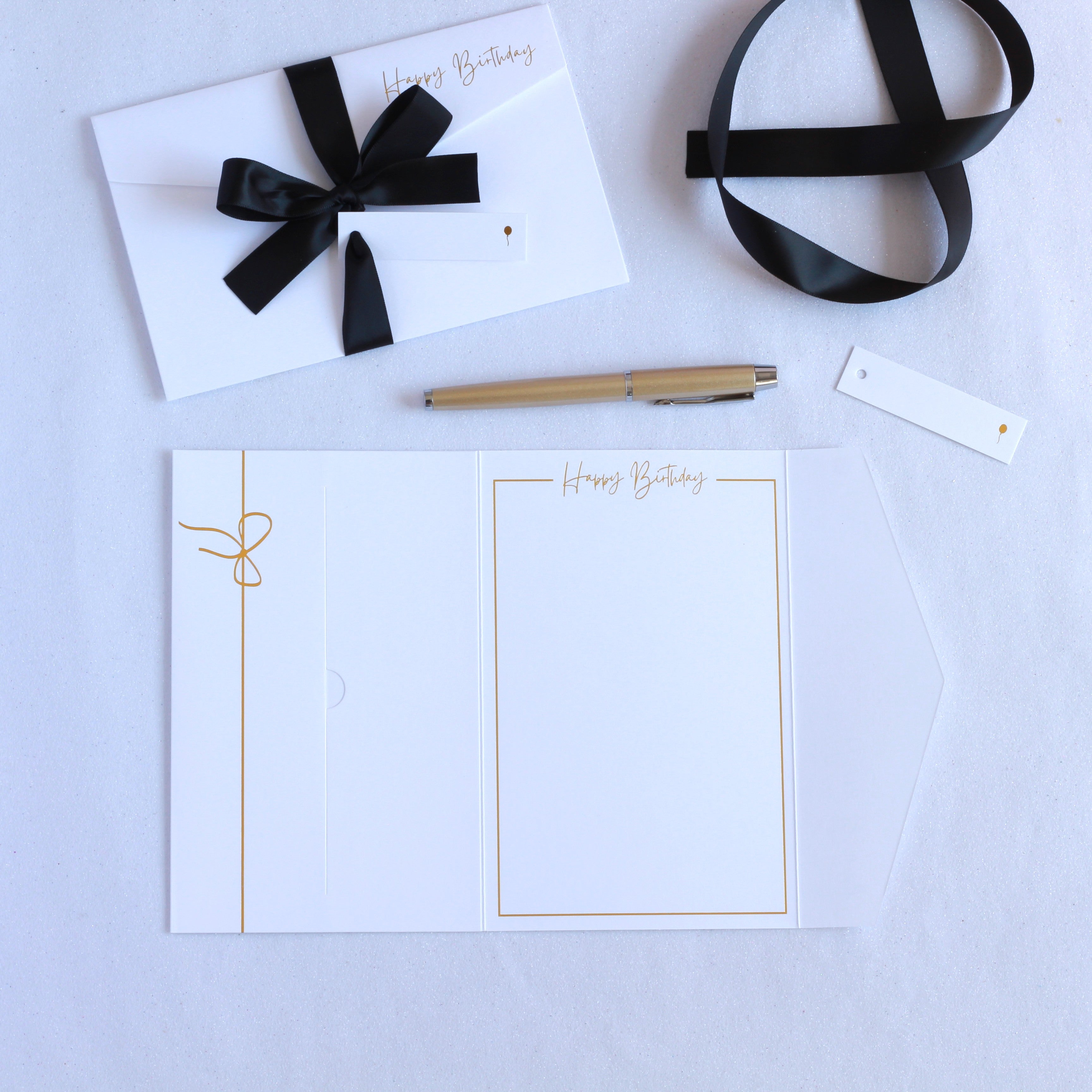 Beautiful white luxury pocket happy birthday card with black ribbon and white tag. Birthday Money Wallet for 18th 21st 30th 40th 50th 60th 70th 80th 90th 100th. Birthday money card, birthday money envelope