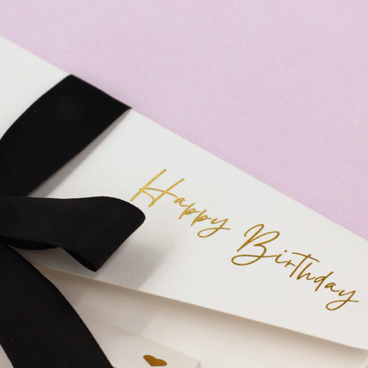 Close up of Happy birthday gold foil. Birthday Money Wallet for 18th 21st 30th 40th 50th 60th 70th 80th 90th 100th