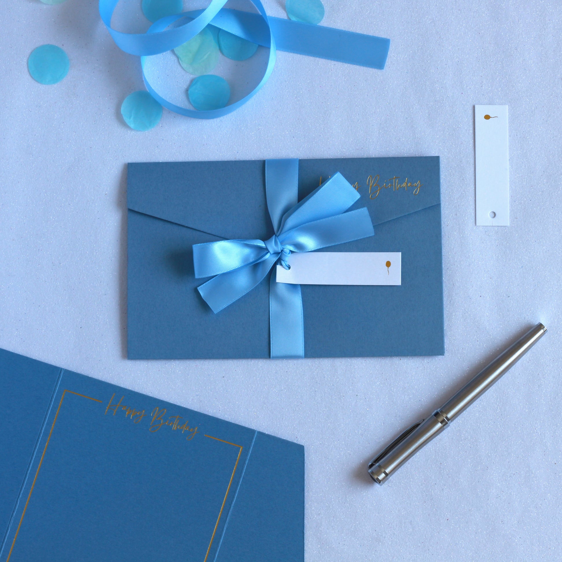 Beautiful blue luxury birthday money wallet with ribbon and white tag for 18th, 21st, 30th, 40th, 50th, 60th, 70th, 80th, 90th, 100th. Birthday  money envelope, birthday money card