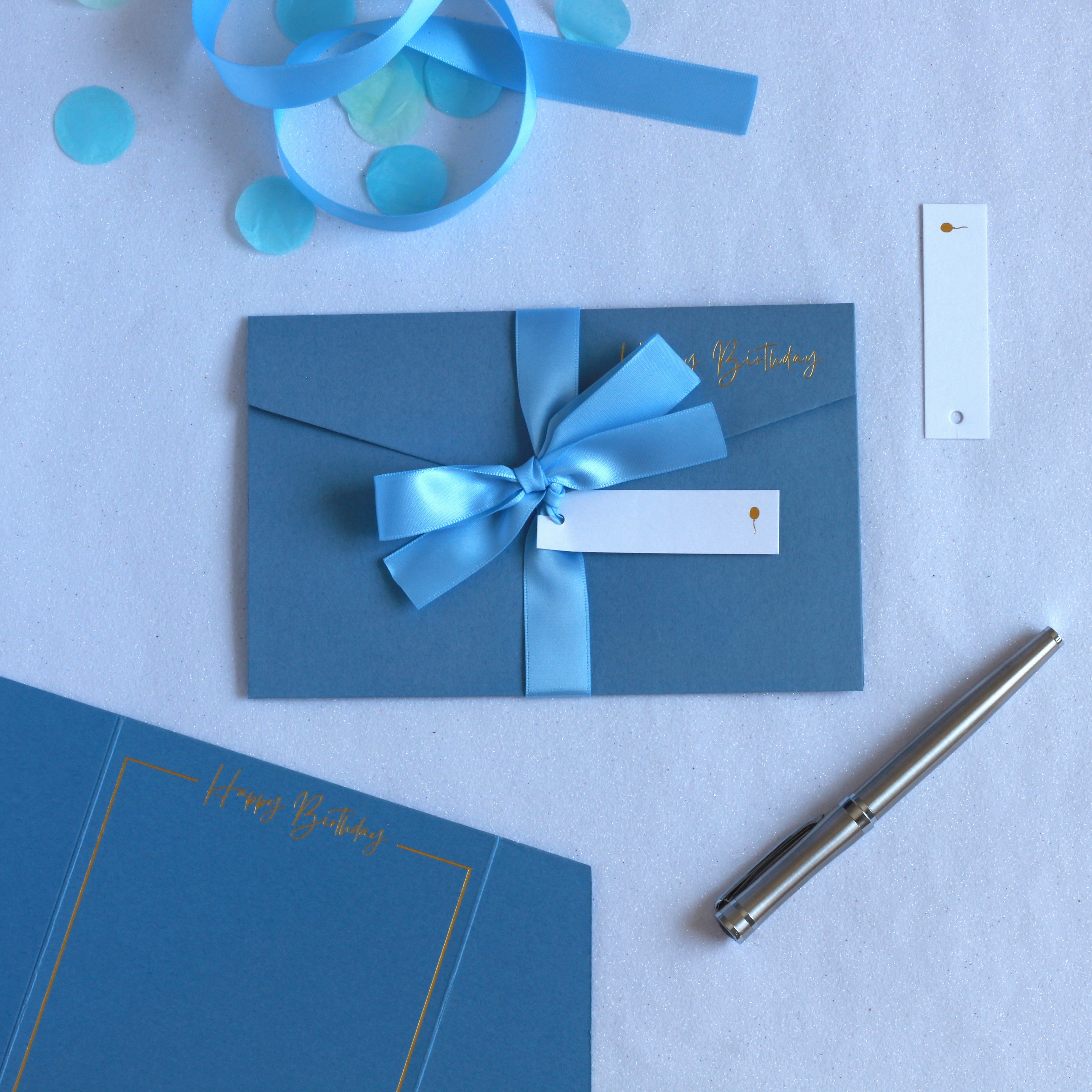 Beautiful blue luxury birthday money wallet with ribbon and white tag for 18th, 21st, 30th, 40th, 50th, 60th, 70th, 80th, 90th, 100th. Birthday  money envelope, birthday money card