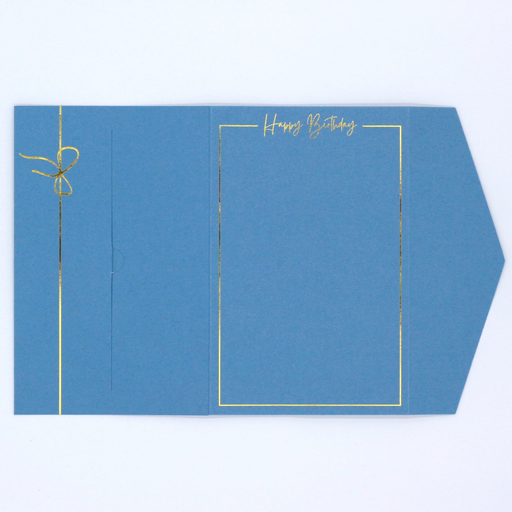 Blue pocket birthday greeting card with gold foil. Blue luxury birthday money wallet for 18th, 21st, 30th, 40th, 50th, 60th, 70th, 80th, 90th, 100th