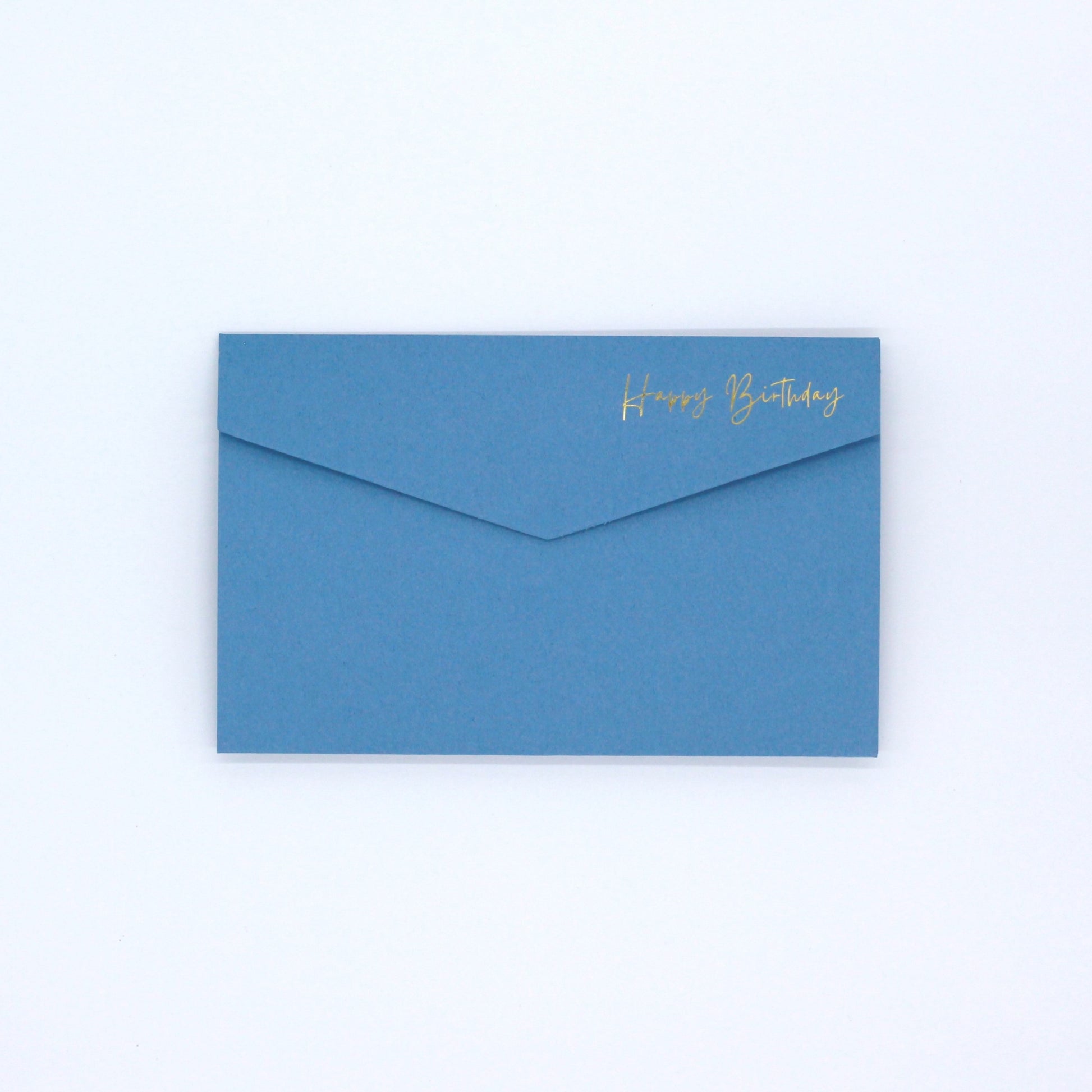 Blue pocket birthday greeting card with happy birthday in gold foil. Blue luxury birthday money wallet for 18th, 21st, 30th, 40th, 50th, 60th, 70th, 80th, 90th, 100th