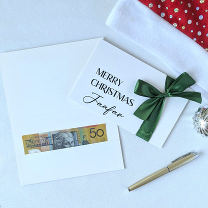 Personalised Luxury Christmas Money Gift Envelope with Satin Ribbon