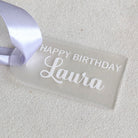 Luxury Personalised acrylic gift tag with custom vinyl lettering and free ribbon 