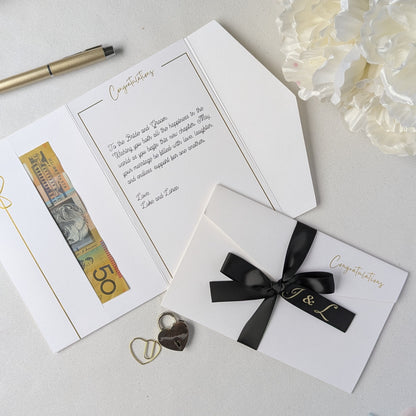 Personalised wedding money gift envelope wedding card with cash in the gift pocket