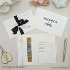 Wedding money wallet with pocket for the gift with black satin ribbon and tag for the names and custom envelope