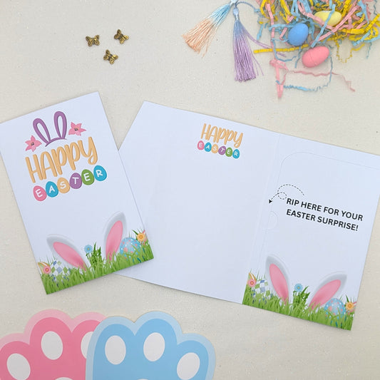 Happy Easter Money Wallet white with bunny ears and rip open gift pocket