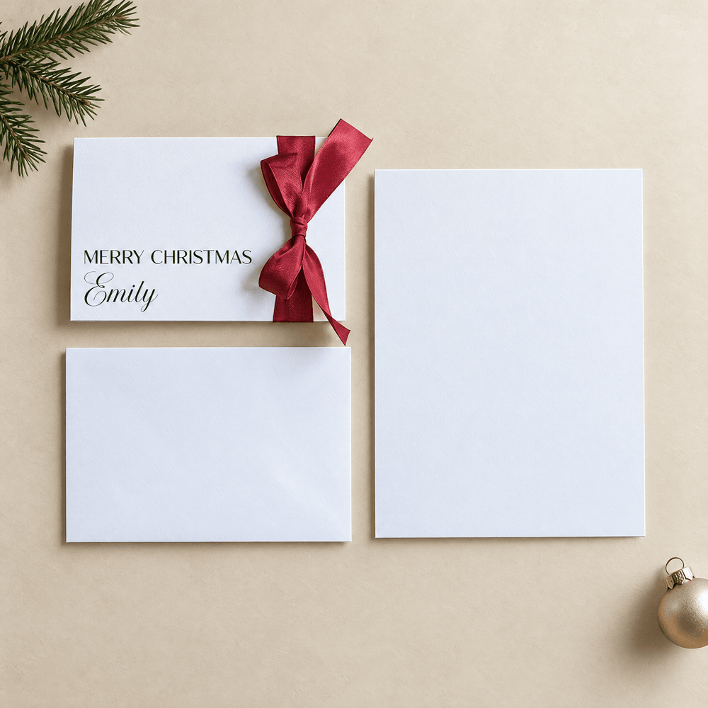 Essential suite personalised gift envelope christmas red ribbon