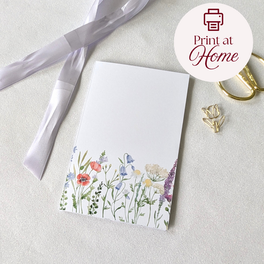 Print at Home Floral Greeting Card with optional pocket for the gift card or gift voucher