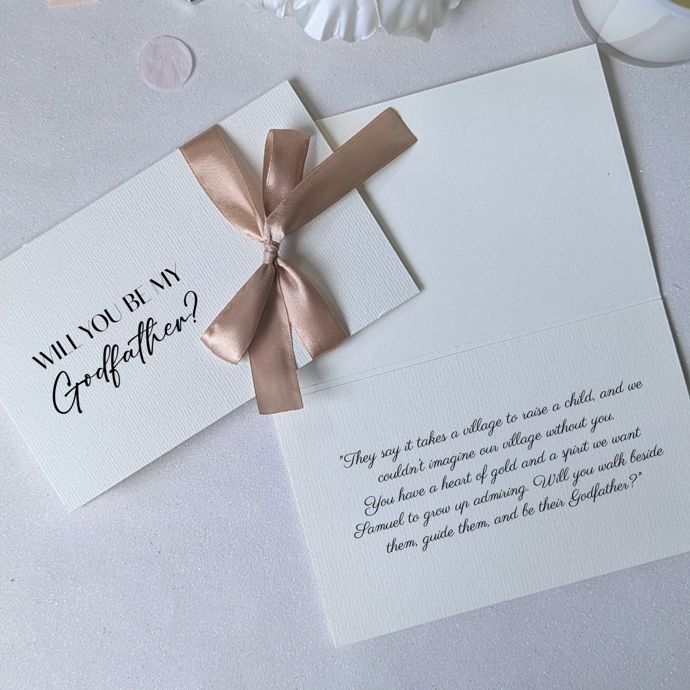 Will you be my godfather proposal card Luxury with ribbon and felt paper and custom message inside