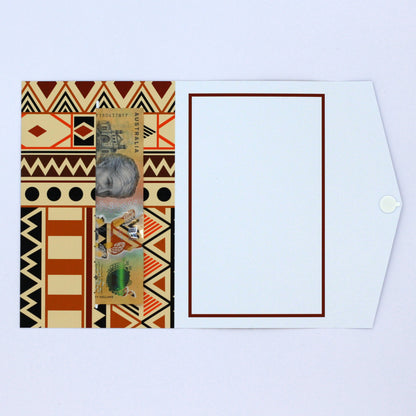 Inside Brown and Orange Polynesian tribal pattern money envelope with cash in pocket for giving cash