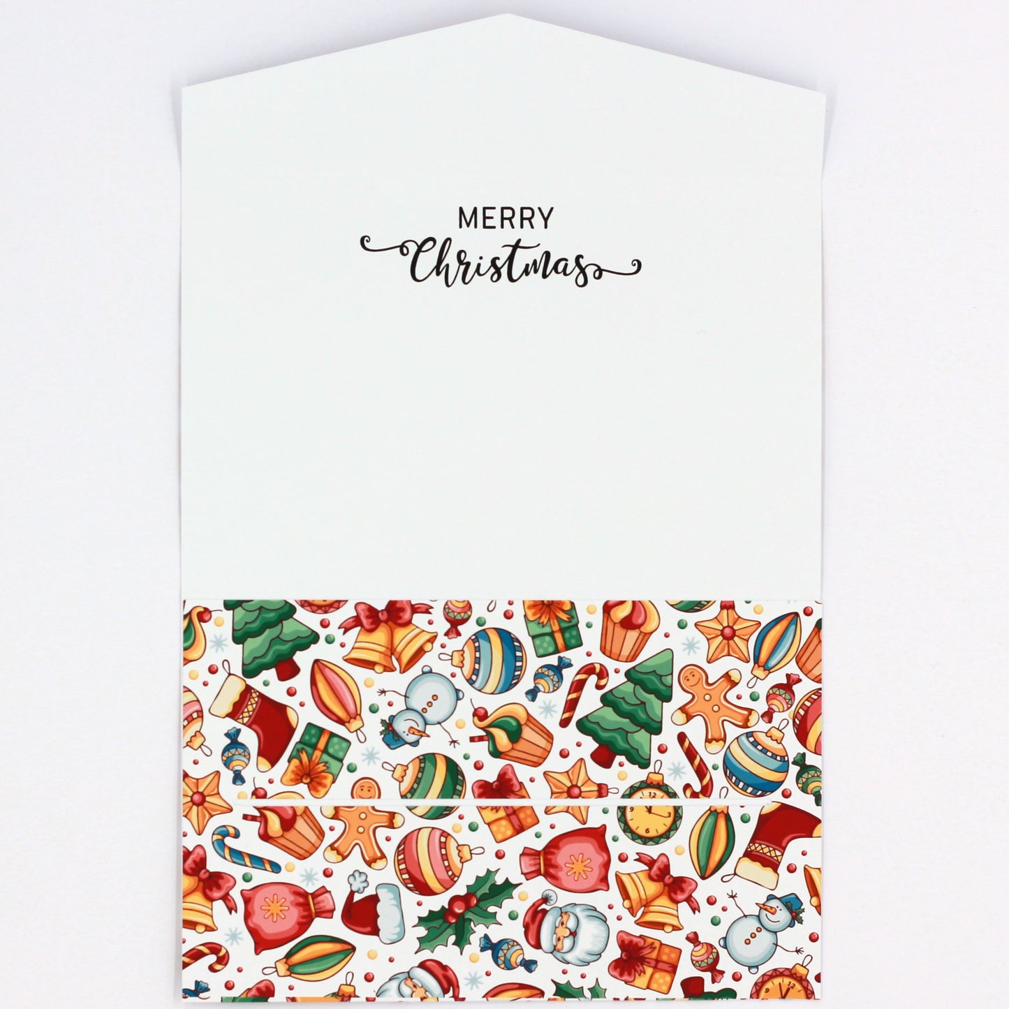 Inside Merry Christmas and a happy new year pocket greeting card, money envelope for giving money, gift card or gift voucher