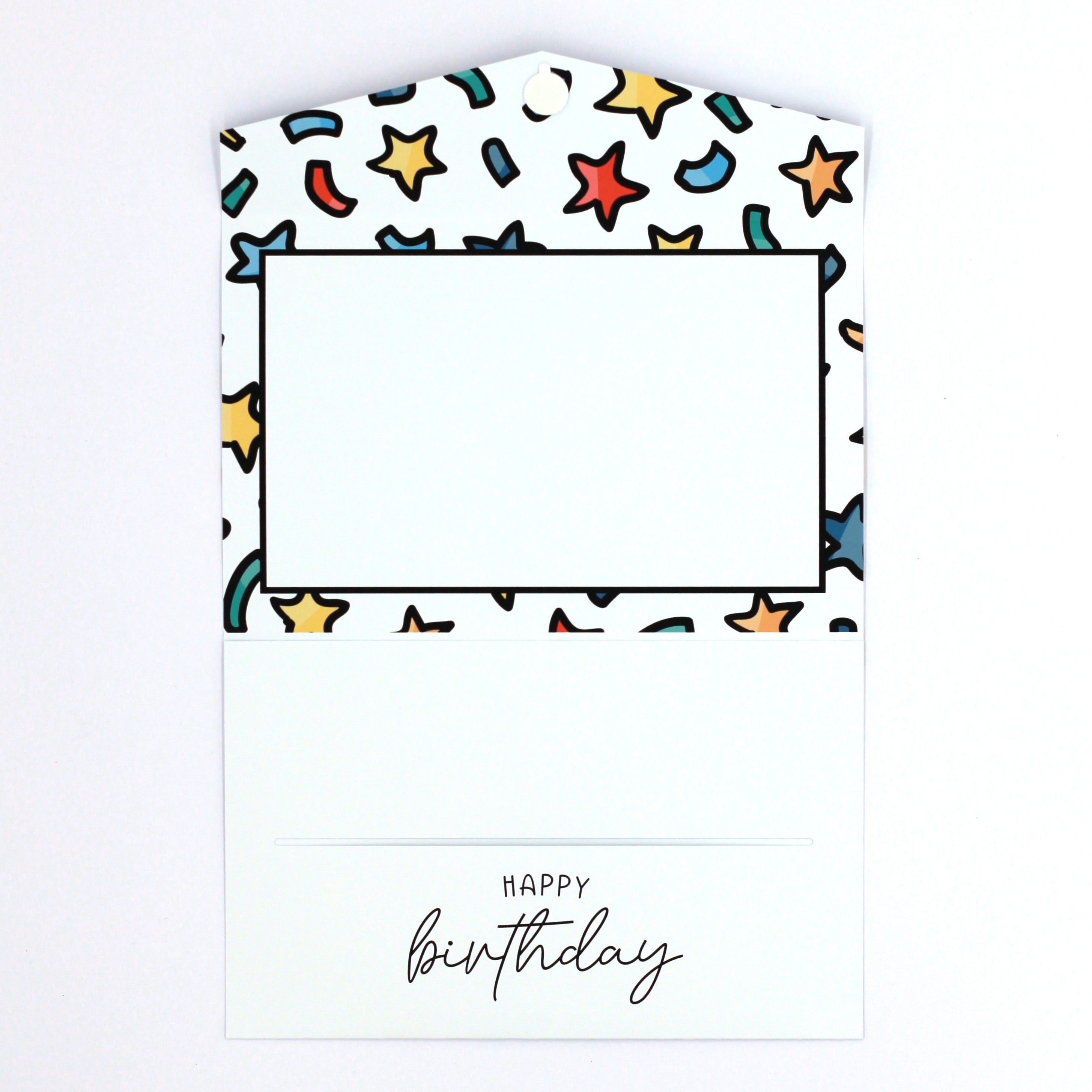 Inside of Handmade Dark Confetti Design Kids Pocket Birthday Money Holder.  Birthday money envelope. birthday money card, birthday money wallet, birthday money holder, birthday card with money inside