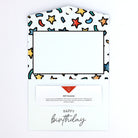 Inside of Handmade Dark Confetti Design Kids Pocket money holder with gift voucher in pocket.  Birthday money envelope. birthday money card, birthday money wallet, birthday money holder, birthday card with money inside