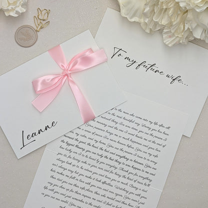 To My Daughter on Her Wedding Day | Personalised Luxury Letter from Parents | Bespoke "Bride to Be" Keepsake Card