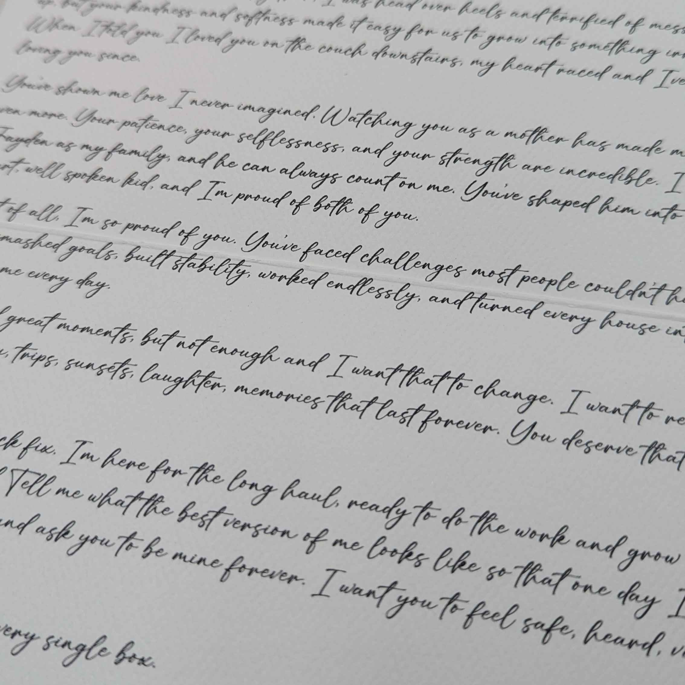 18 letters for 18 years archive quality felt paper and pigment ink clos up of text printed on the letter