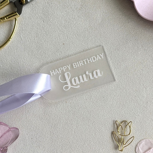 Luxury Personalised acrylic gift tag with custom vinyl lettering