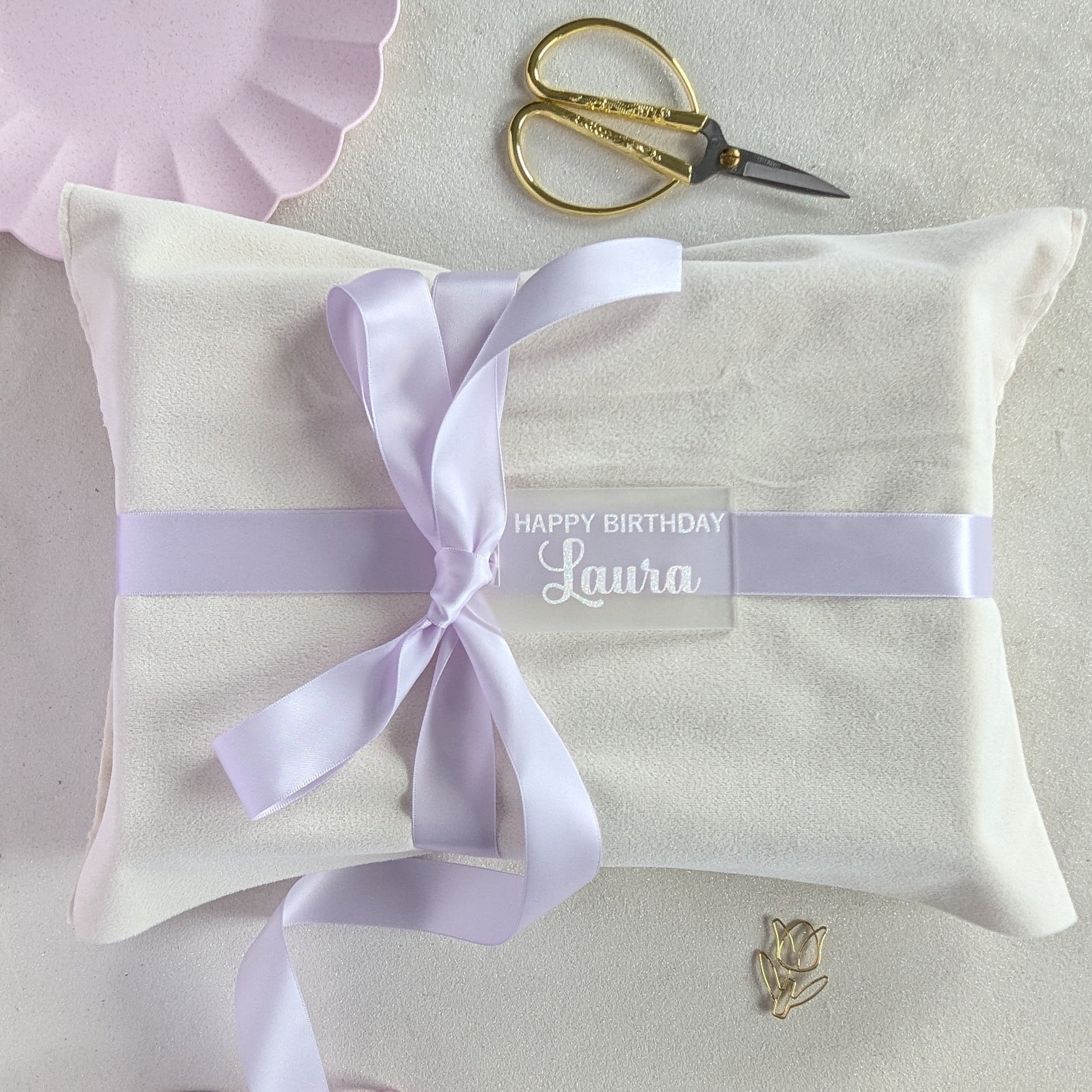 Luxury Personalised frosted acrylic gift tag with custom vinyl lettering and free ribbon 